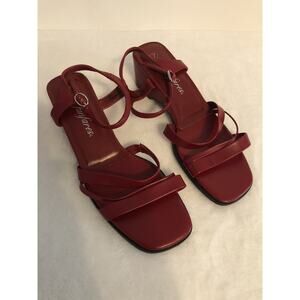 Fanfares Womens Red Heels Size 7 Lynn Strapped Open Peep‎ Toe 2” Heel FLAWED